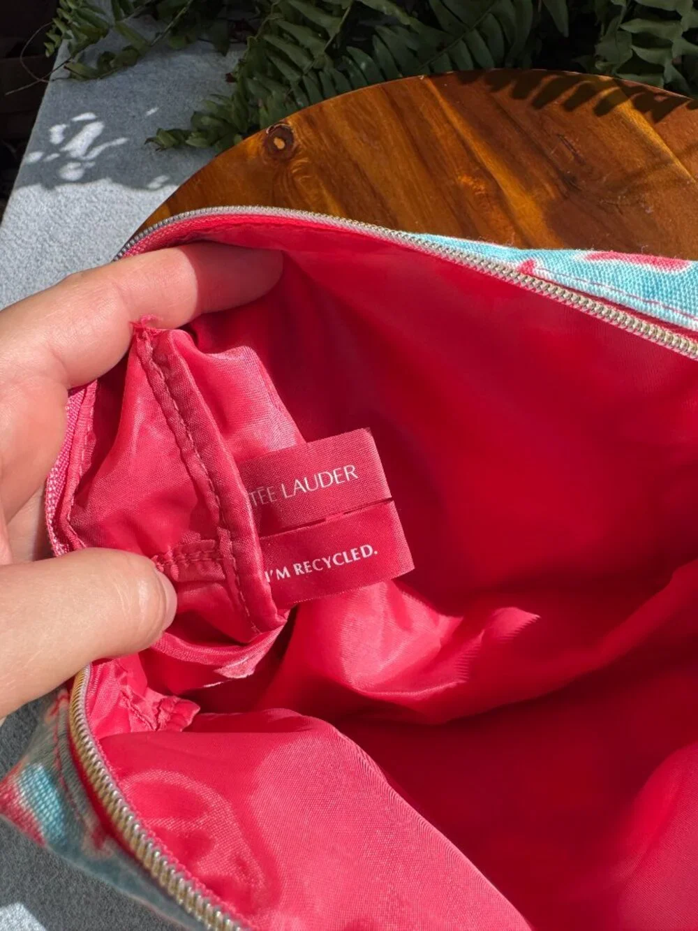 Estee Lauder Pink Blue Leaf Floral Print Cosmetic Makeup Bag Pouch